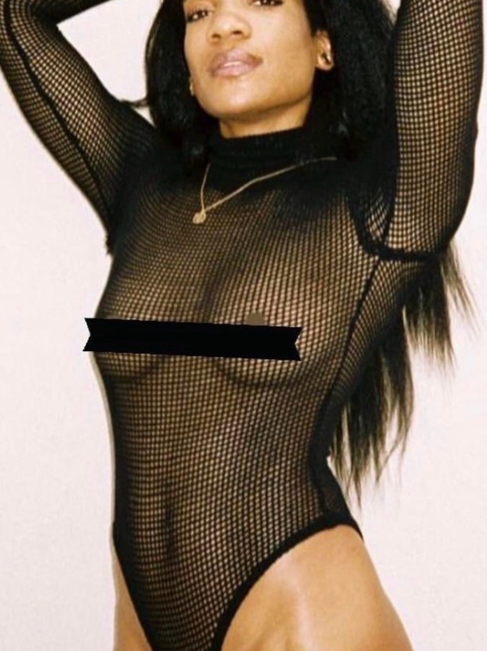 Black Mesh Long Sleeve Bodysuit